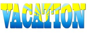 acclaim clipart: drawing of a sunrise inside of text that reads vacation