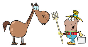 acclaim clipart: farmer or rancher and his old nag of a horse