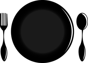 acclaim clipart: place setting of a dinner plate and a fork and spoon set for a meal