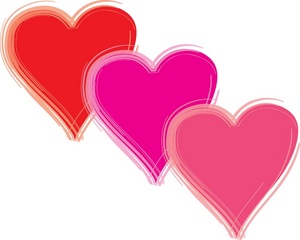 three hearts of different colors