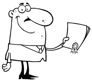 acclaim clipart: worker who went through training and got a certificate of merit